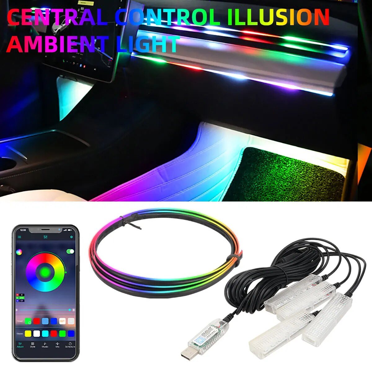Lampu LED mobil 4 IN 1 6 IN 1, - Led Ambient Interior Car Lights App Control ulasan dan harga