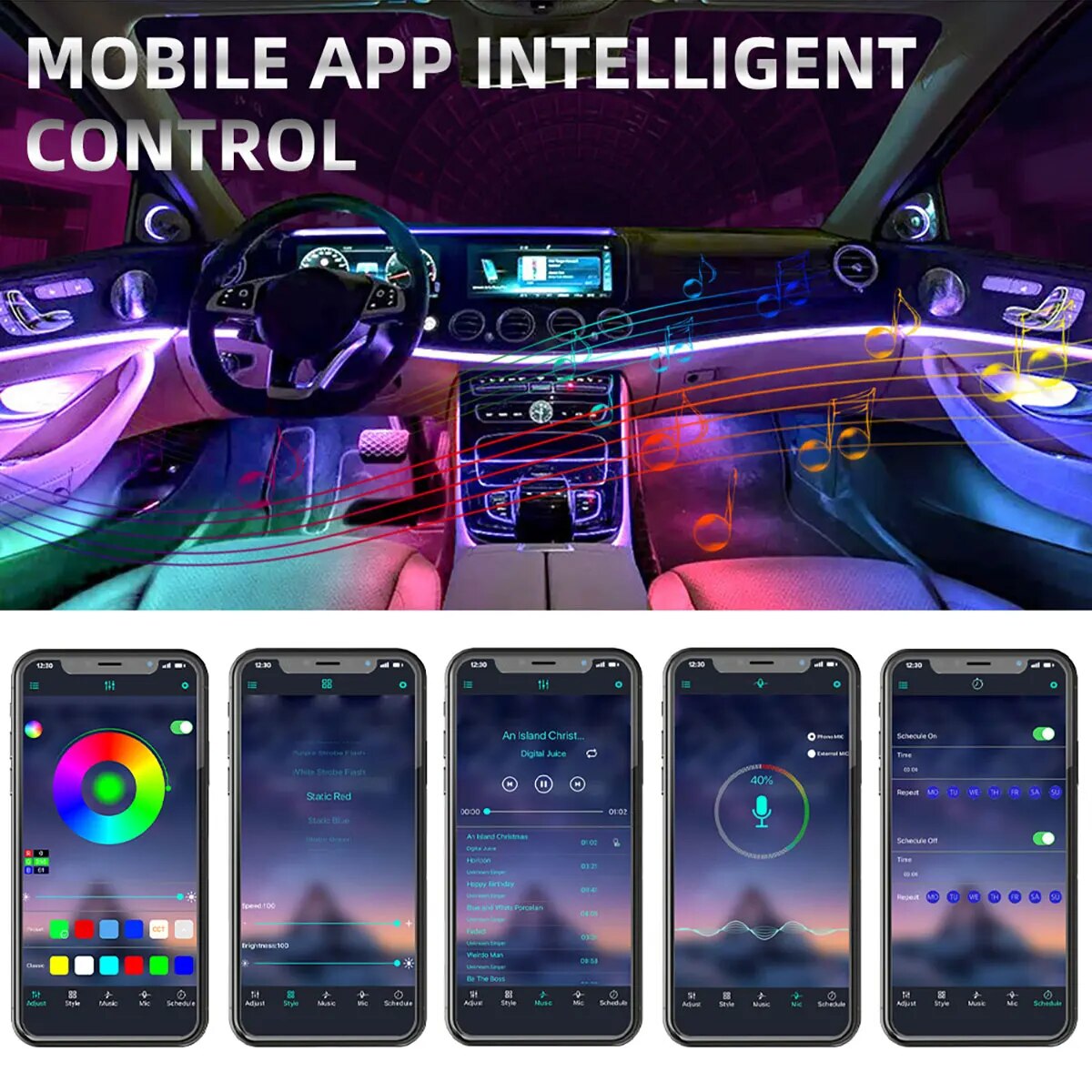 Lampu LED mobil 4 IN 1 6 IN 1, - Led Ambient Interior Car Lights App Control ulasan dan harga
